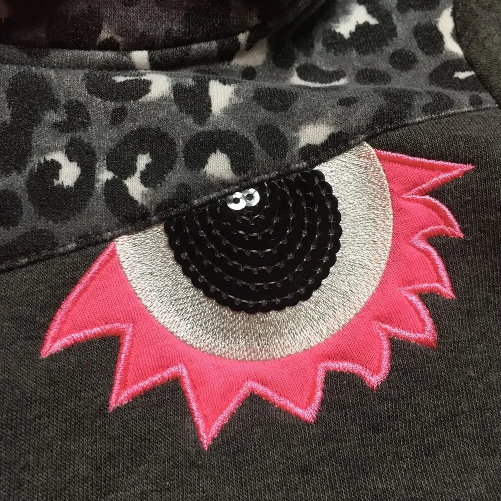 Limited To Girls Embellished Monster Hoodie Sweatshirt Gray Pink 5/6
